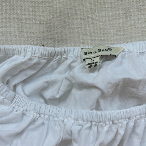 Sim & Sam Crop Top Women's‎ Small White Peasant Puff Sleeve Milkmaid - Picture 2 of 5